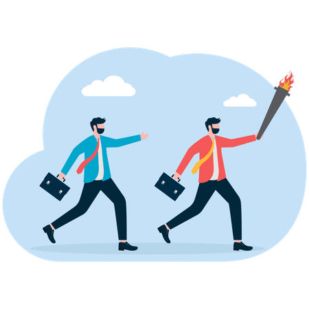 Business employee following business leader  Illustration