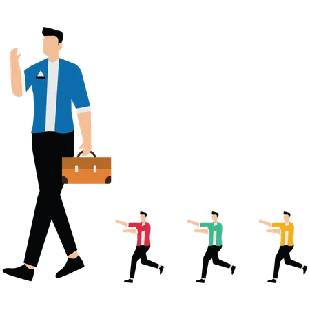 Business employee following business leader  Illustration