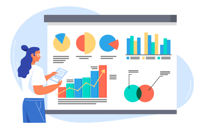 Business employee giving presentation on data analytics  Illustration