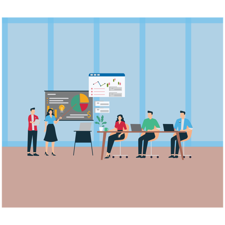 Business employee having Friendly Interaction with Office Colleagues  Illustration