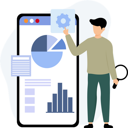 Business employee looking at mobile analysis  Illustration