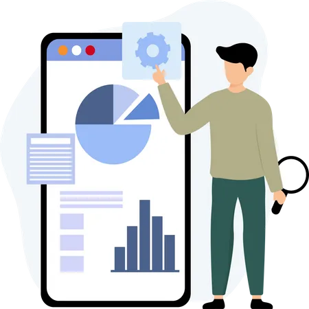 Business employee looking at mobile analysis  Illustration