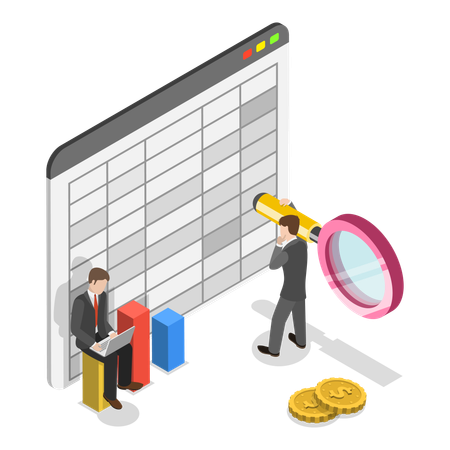 Business employee preparing financial report  Illustration