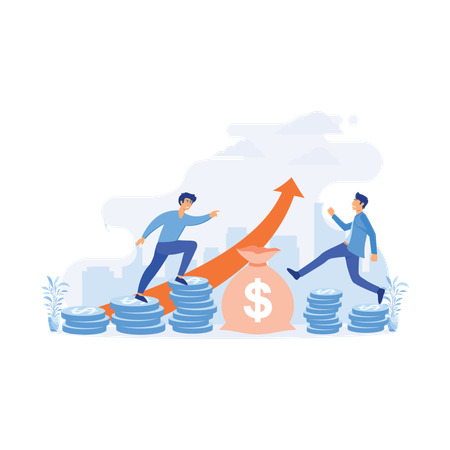 Business employee researches on financial charts  Illustration