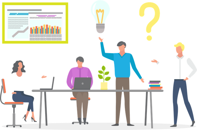 Business employee sharing their ideas in business meeting  Illustration