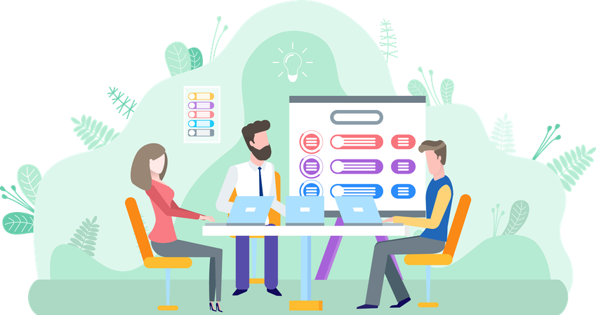 Business employee sharing their ideas in business meeting  Illustration