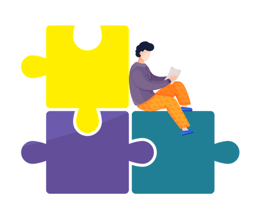 Business employee solving business puzzle  Illustration