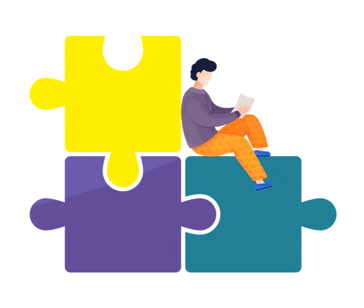 Business employee solving business puzzle  Illustration