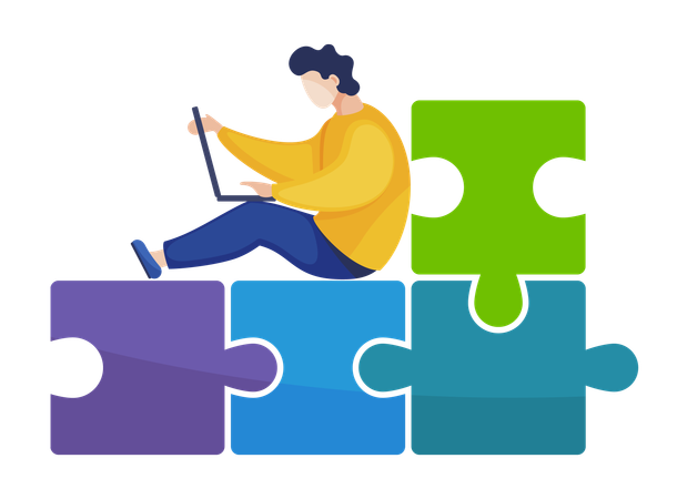 Business employee solving business puzzle  Illustration