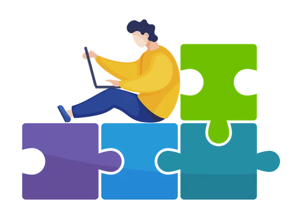 Business employee solving business puzzle  Illustration