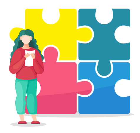 Business employee solving business puzzle  Illustration