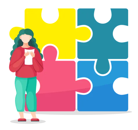 Business employee solving business puzzle  Illustration