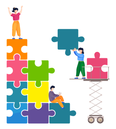 Business employee solving business puzzle  Illustration