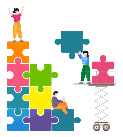 Business employee solving business puzzle  Illustration