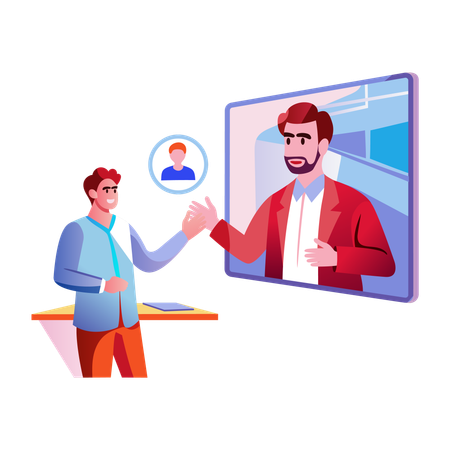 Business employee talking on video call  Illustration