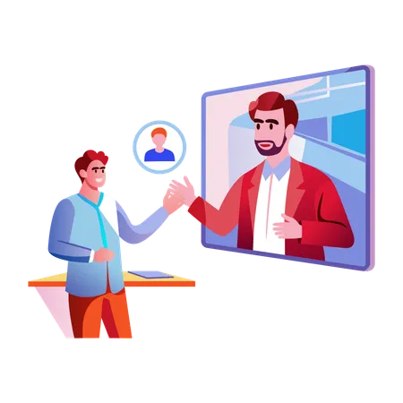 Business employee talking on video call  Illustration