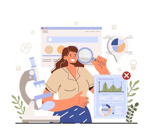 Soft Skills Concept Business Employee With Information Analysis Skill Business And Financial Research Data Optimization Education For Career Building Isolated Flat Vector Illustration イラスト