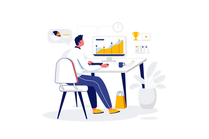 Business employee working on analytics  Illustration