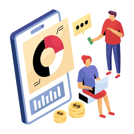 Business employee working on business pie charts  Illustration