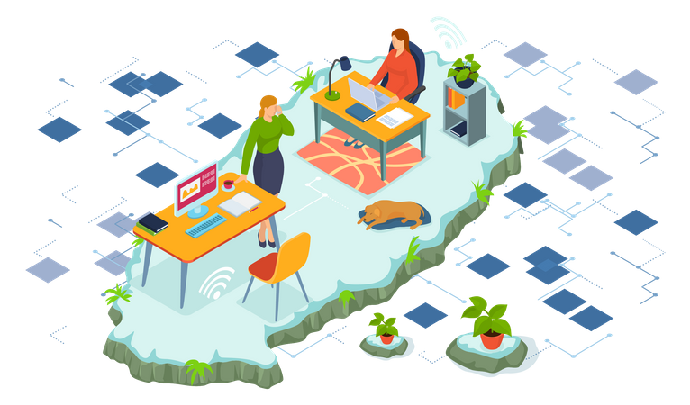 Business employee working remotely  일러스트레이션