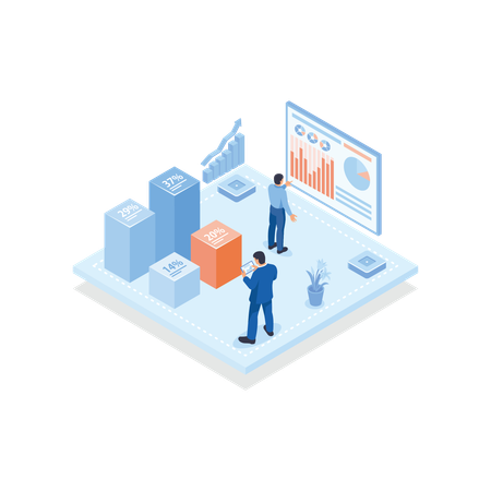 Business employees are analyzing growth chart  Illustration