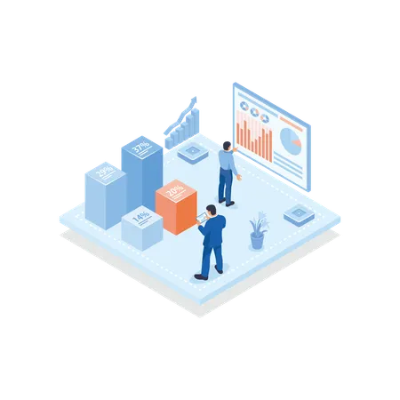 Business employees are analyzing growth chart  Illustration