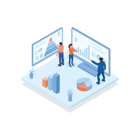 Business employees are analyzing market data  Illustration