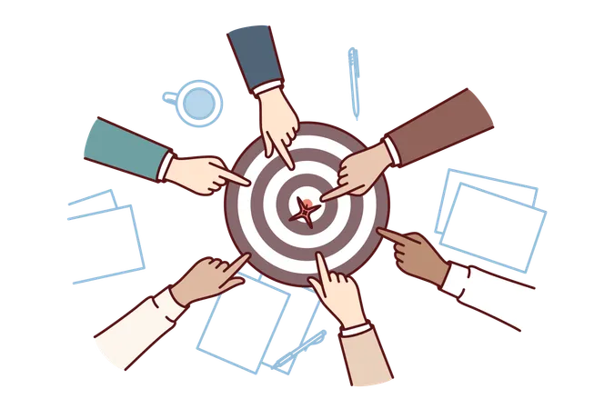 Target For Darts And Hands Of Purposeful People Working Together To Achieve Tasks Or Goals Set By Manager Teamwork Concept To Achieve Goals And Make Progress In Business And Career Success Illustration