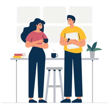 Business People Doing Office Activity Taking Tea And Discussing With Each Other Vector Illustration In Cartoon Style Illustration