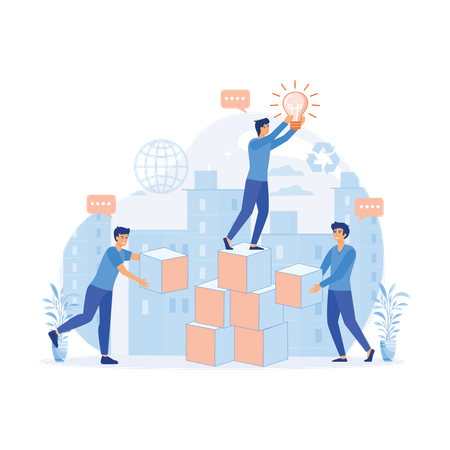 Business employees collaborate together for idea planning  Illustration