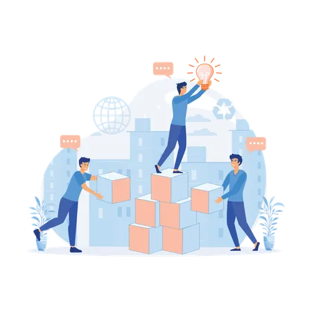 Business employees collaborate together for idea planning  Illustration