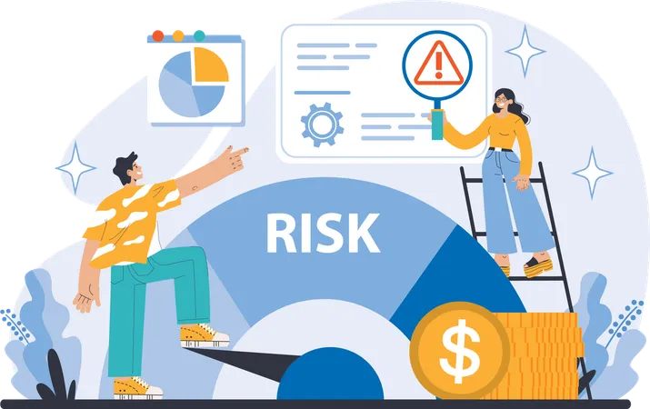 Business employees doing risk management  Illustration