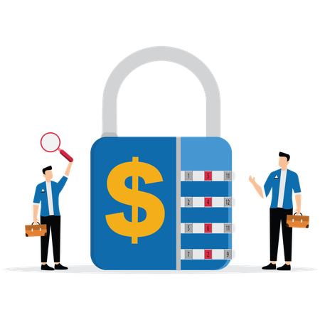 Business employees Explore codes and keys of wealth  Illustration