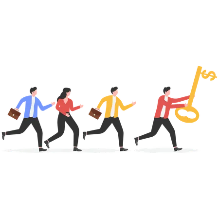 Business employees following business leader  Illustration