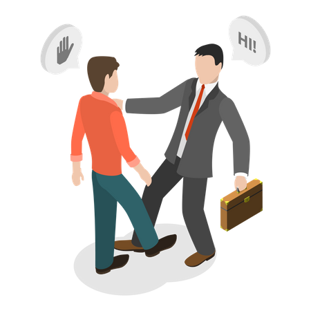 Business employees greeting each other on their way to work  Illustration