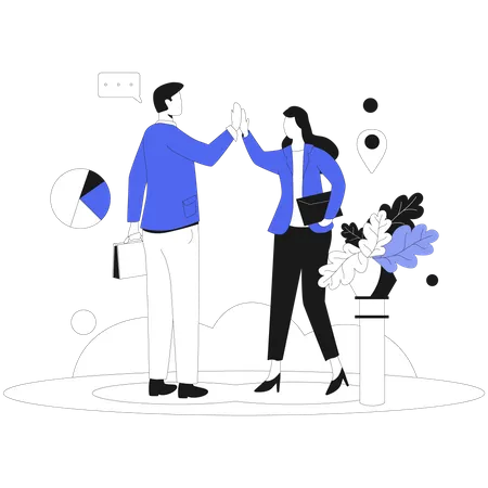 Business Employees greeting with hi-fi Illustration