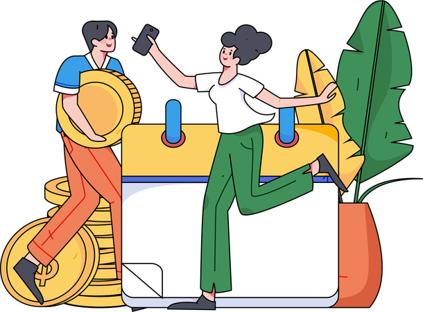 Business employees making financial calendar  Illustration