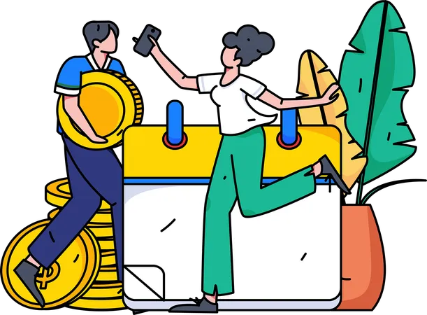 Business employees making financial calendar  Illustration