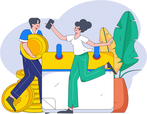 Business employees making financial calendar  Illustration