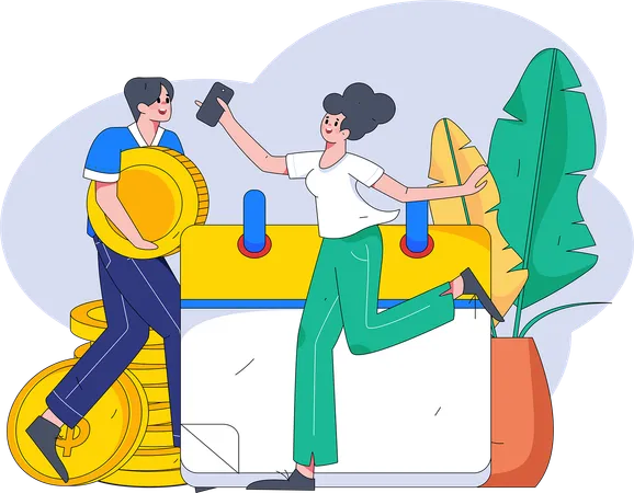 Business employees making financial calendar  Illustration