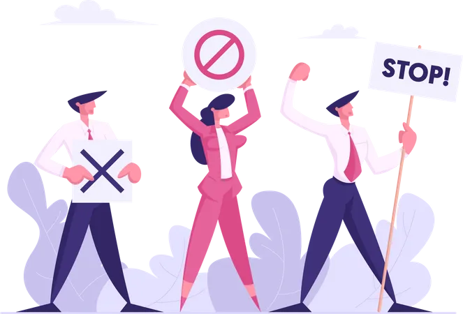 Business employees on a strike  Illustration