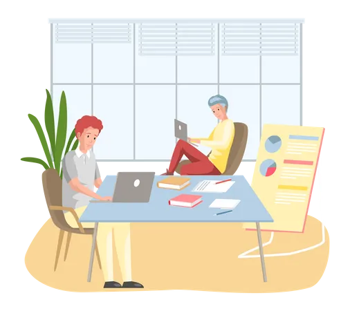 Business employees on workspace. Illustration