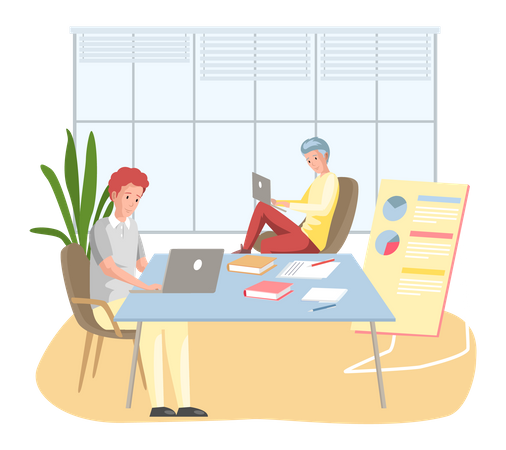 Business employees on workspace.  Illustration