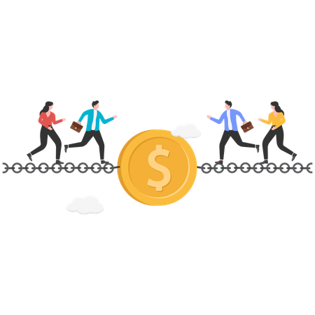 Business employees run for business money  Illustration