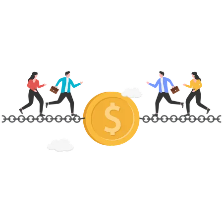 Business employees run for business money  Illustration