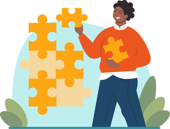 Business employees solving puzzle  Illustration