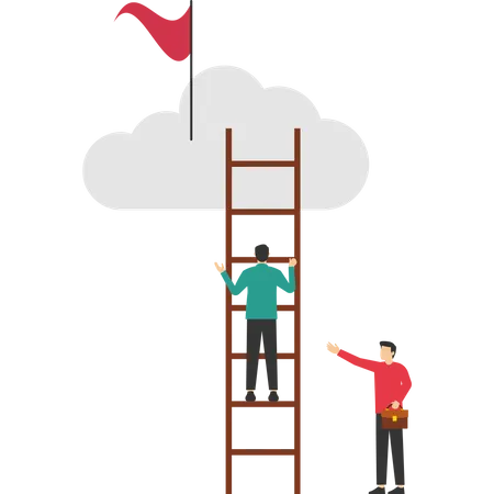 The Ladder Of Success For Business Entrepreneurs Climbing The Ladder Of Success Illustration Of Success Is Depicted With Stairs Leading To The Clouds Illustration