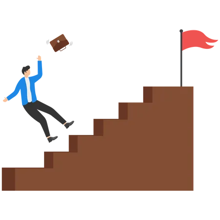 Business Executive Losing Balance And Falling Down The Steps On Staircase Illustration