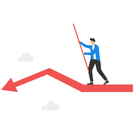 Business executive on declining red arrow  Illustration