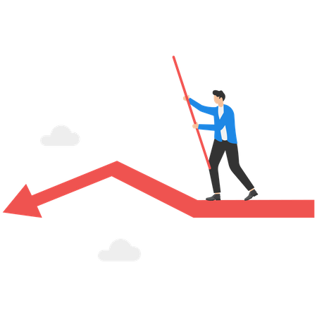 Business executive on declining red arrow  Illustration